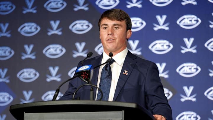 Jul 22, 2025; Charlotte, NC, USA; Virgnia quarterback Chandler Morris answers questions from the media during ACC Media Days at Hilton Charlotte Uptown. Mandatory Credit: Jim Dedmon-Imagn Images Jul 22, 2025; Charlotte, NC, USA; Virgnia quarterback Chandler Morris answers questions from the media during ACC Media Days at Hilton Charlotte Uptown. Mandatory Credit: Jim Dedmon-Imagn Images