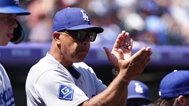 Aug 20, 2025; Denver, Colorado, USA; Los Angeles Dodgers manager Dave Roberts (30) claps before the game against the Colorado Rockies in the inning at Coors Field. Mandatory Credit: Ron Chenoy-Imagn Images Aug 20, 2025; Denver, Colorado, USA; Los Angeles Dodgers manager Dave Roberts (30) claps before the game against the Colorado Rockies in the inning at Coors Field. Mandatory Credit: Ron Chenoy-Imagn Images