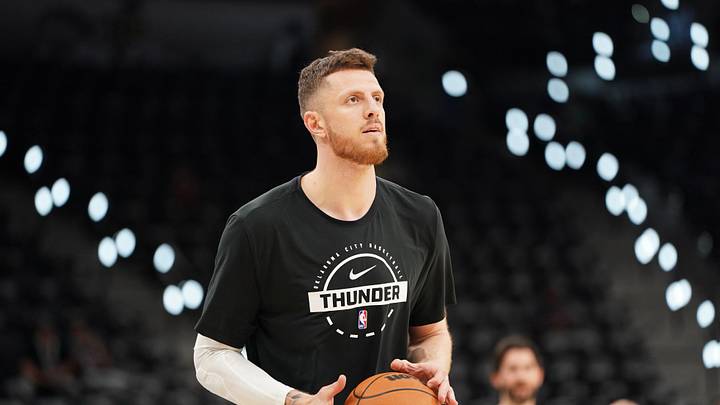 May 28, 2026; San Antonio, Texas, USA; Oklahoma City Thunder center Isaiah Hartenstein (55) warms up before the start of game six of the western conference finals for the 2026 NBA playoffs at Frost Bank Center. Mandatory Credit: Dustin Safranek-Imagn Images