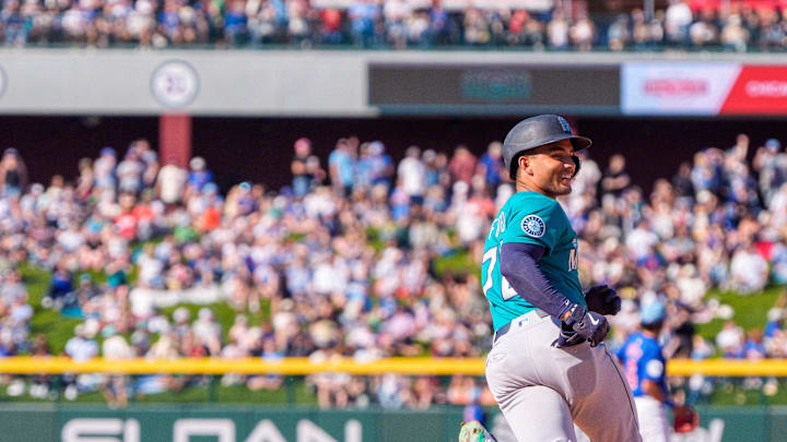 Seattle Mariners catcher Harry Ford runs after hitting a home run during a spring training game against the Chicago Cubs on March 8 at Sloan Park in Mesa, Ariz. Seattle Mariners catcher Harry Ford runs after hitting a home run during a spring training game against the Chicago Cubs on March 8 at Sloan Park in Mesa, Ariz.