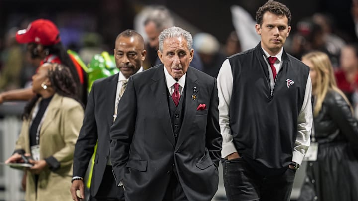 Dec 7, 2025; Atlanta, Georgia, USA; Atlanta Falcons team owner Arthur Blank leaves the field after the game against the Seattle Seahawks at Mercedes-Benz Stadium. Mandatory Credit: Dale Zanine-Imagn Images
