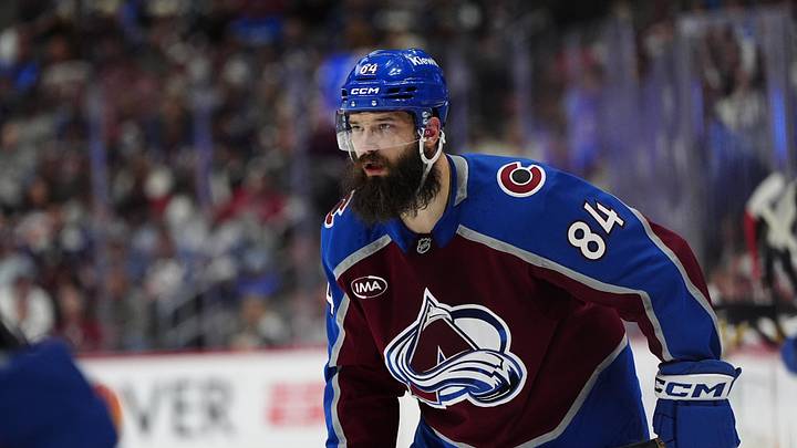 May 22, 2026; Denver, Colorado, USA; Colorado Avalanche defenseman Brent Burns (84) looks on during the second period against the Vegas Golden Knights in game two of the Western Conference Final of the 2026 Stanley Cup Playoffs at Ball Arena. Mandatory Credit: Ron Chenoy-Imagn Images