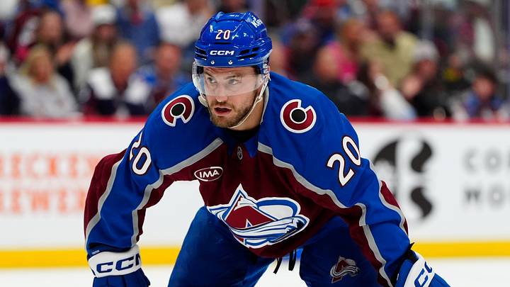 May 22, 2026; Denver, Colorado, USA; Colorado Avalanche center Ross Colton (20) looks on during the second period against the Vegas Golden Knights in game two of the Western Conference Final of the 2026 Stanley Cup Playoffs at Ball Arena. Mandatory Credit: Ron Chenoy-Imagn Images