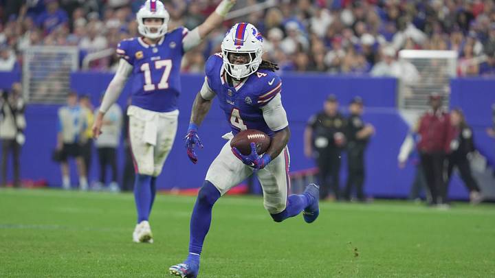 Buffalo Bills running back James Cook has a large space to run and almost makes it to the end zone before getting tackled during the second half at the Bills home opener game against the Detroit Lions on Sept. 17, 2026.