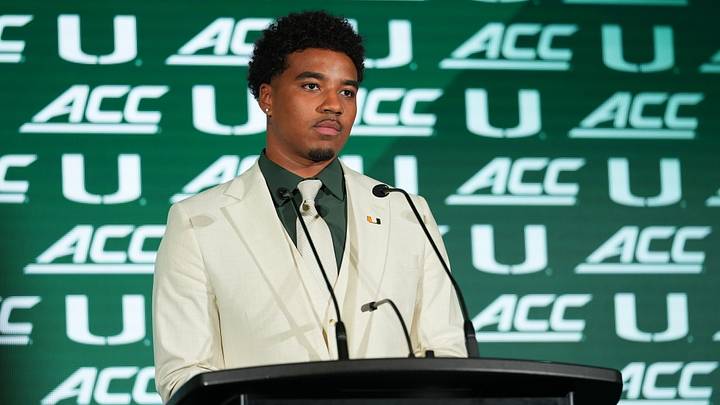 Jul 15, 2026; Charlotte, NC, USA; Miami quarterback Darian Mensah speaks to the media during ACC Media Days at Hilton Charlotte Uptown. Mandatory Credit: Jim Dedmon-Imagn Images Jul 15, 2026; Charlotte, NC, USA; Miami quarterback Darian Mensah speaks to the media during ACC Media Days at Hilton Charlotte Uptown. Mandatory Credit: Jim Dedmon-Imagn Images