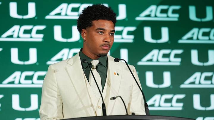 Jul 15, 2026; Charlotte, NC, USA;   Miami quarterback Darian Mensah speaks to the media during ACC Media Days at Hilton Charlotte Uptown. Mandatory Credit: Jim Dedmon-Imagn Images