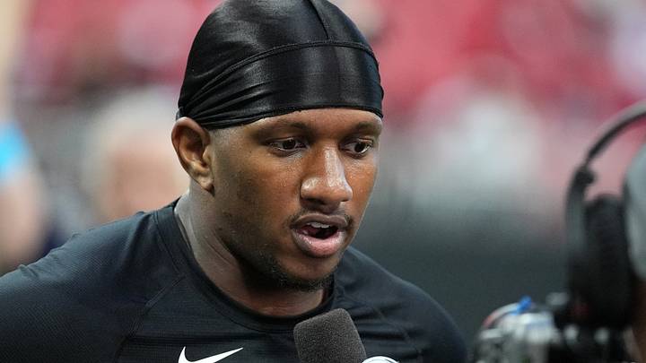 Atlanta Falcons quarterback Michael Penix Jr. (9) is interviewed after their game against the San Francisco 49ers Atlanta Falcons quarterback Michael Penix Jr. (9) is interviewed after their game against the San Francisco 49ers