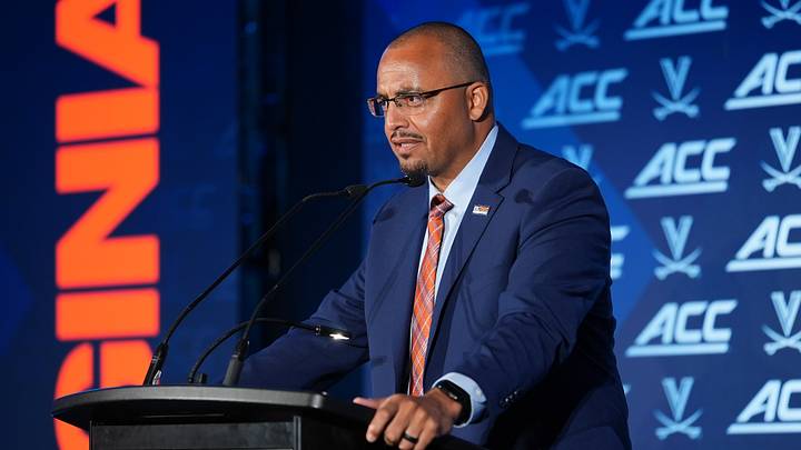 Jul 15, 2026; Charlotte, NC, USA; Virginia head coach Tony Elliott speaks to the media during ACC Media Days at Hilton Charlotte Uptown. Mandatory Credit: Jim Dedmon-Imagn Images Jul 15, 2026; Charlotte, NC, USA; Virginia head coach Tony Elliott speaks to the media during ACC Media Days at Hilton Charlotte Uptown. Mandatory Credit: Jim Dedmon-Imagn Images