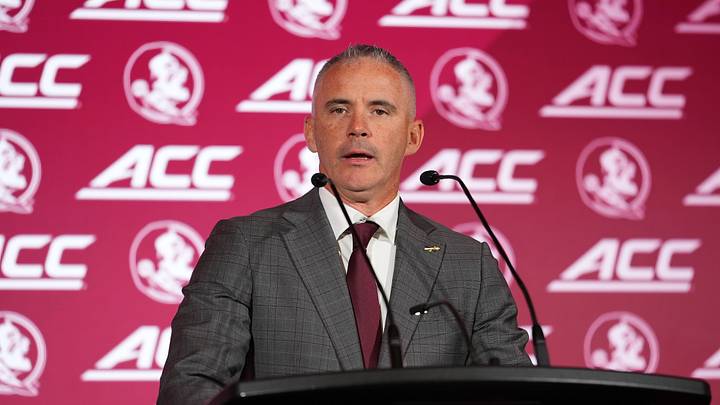 Jul 15, 2026; Charlotte, NC, USA; Florida State Seminoles head coach Mike Norvell speaks to the media during ACC Media Days at Hilton Charlotte Uptown. Mandatory Credit: Jim Dedmon-Imagn Images Jul 15, 2026; Charlotte, NC, USA; Florida State Seminoles head coach Mike Norvell speaks to the media during ACC Media Days at Hilton Charlotte Uptown. Mandatory Credit: Jim Dedmon-Imagn Images
