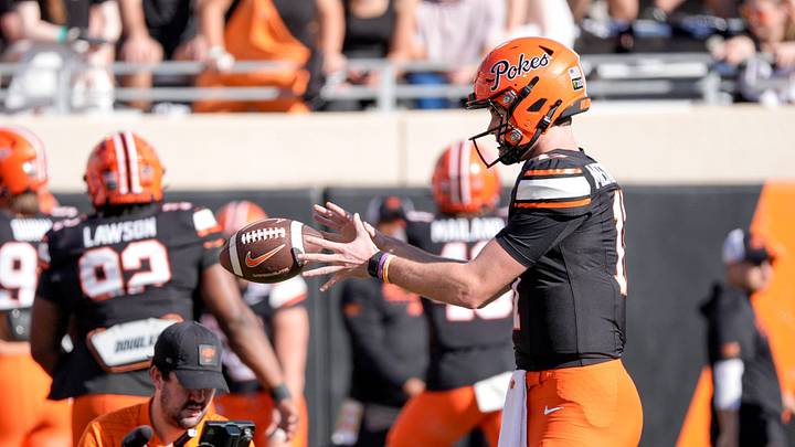 OSU quarterback Drew Mestemaker (17) warms up before an NCAA football game between the Oklahoma State University (OSU) Cowboys and the University of Central Florida (UCF) Knights at Boone Pickens Stadium in Stillwater, Okla., on Saturday, Oct. 10, 2026. OSU quarterback Drew Mestemaker (17) warms up before an NCAA football game between the Oklahoma State University (OSU) Cowboys and the University of Central Florida (UCF) Knights at Boone Pickens Stadium in Stillwater, Okla., on Saturday, Oct. 10, 2026.