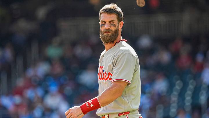 Sep 13, 2026; Cumberland, Georgia, USA; Philadelphia Phillies Bryce Harper (3) reacts on the field against the Atlanta Braves during the eighth inning at Truist Park. Mandatory Credit: Dale Zanine-Imagn Images Sep 13, 2026; Cumberland, Georgia, USA; Philadelphia Phillies Bryce Harper (3) reacts on the field against the Atlanta Braves during the eighth inning at Truist Park. Mandatory Credit: Dale Zanine-Imagn Images