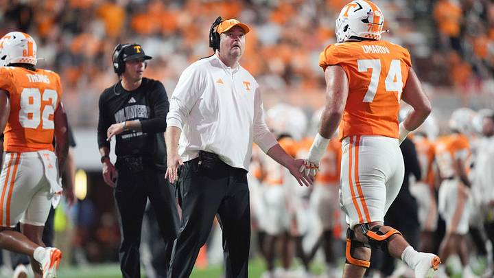 Tennessee coach Josh Heupel on the field during a game between Tennessee and Kennesaw State at Neyland Stadium in Knoxville, Tenn., Sept. 19, 2026. Tennessee coach Josh Heupel on the field during a game between Tennessee and Kennesaw State at Neyland Stadium in Knoxville, Tenn., Sept. 19, 2026.