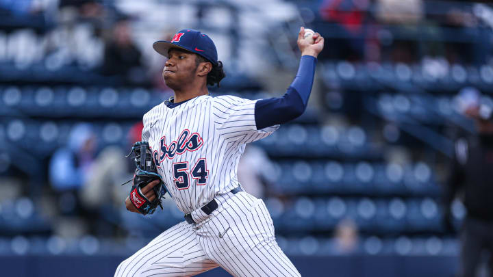 Ole Miss Rebels pitcher and quarterback Austin Simmons. Ole Miss Rebels pitcher and quarterback Austin Simmons.