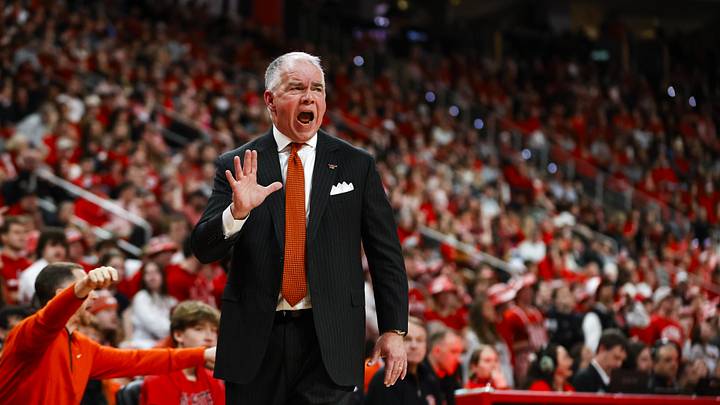 Feb 7, 2026; Raleigh, North Carolina, USA; Virginia Tech Hokies head coach Mike Young reacts during the first half of the game against the NC State Wolfpack at Lenovo Center. Mandatory Credit: Jaylynn Nash-Imagn Images