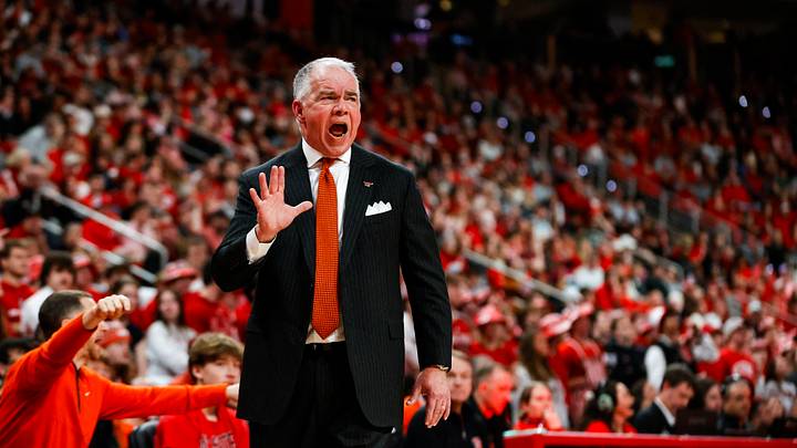 Feb 7, 2026; Raleigh, North Carolina, USA; Virginia Tech Hokies head coach Mike Young reacts during the first half of the game against the NC State Wolfpack at Lenovo Center. Mandatory Credit: Jaylynn Nash-Imagn Images