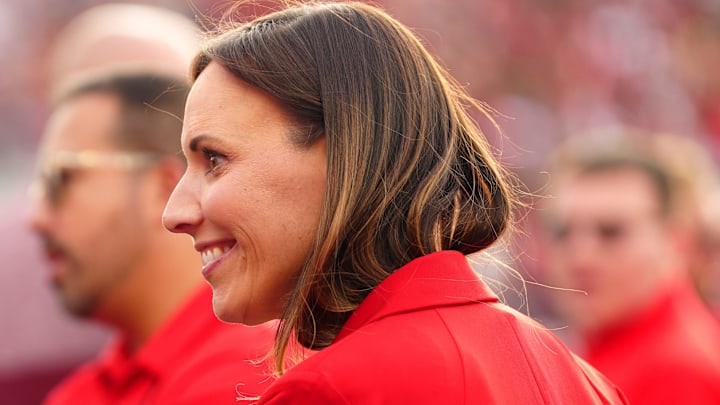 The new Rutgers Athletic Director, Keli Zinn, is shown before the start of the football game, Thursday, August 28, 2025, in. Piscataway.
