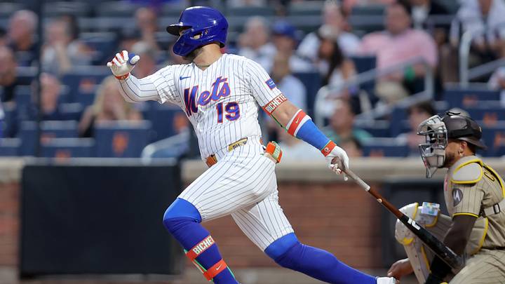 Aug 17, 2026; New York City, New York, USA; New York Mets third baseman Bo Bichette (19) follows through on an RBI single against the San Diego Padres during the first inning at Citi Field. Mandatory Credit: Brad Penner-Imagn Images Aug 17, 2026; New York City, New York, USA; New York Mets third baseman Bo Bichette (19) follows through on an RBI single against the San Diego Padres during the first inning at Citi Field. Mandatory Credit: Brad Penner-Imagn Images