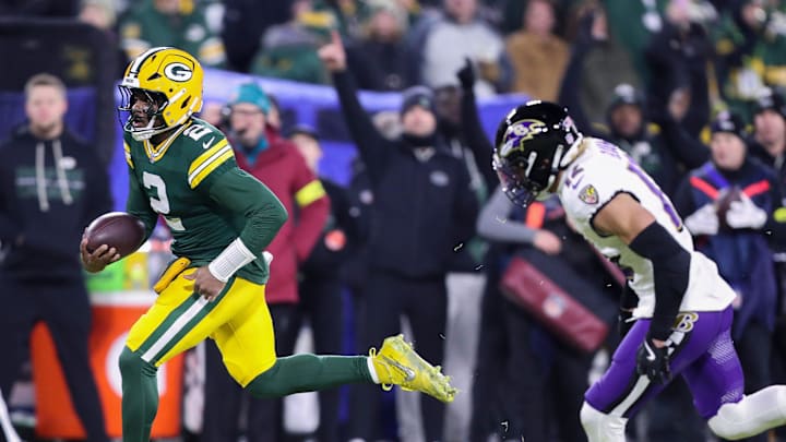 Green Bay Packers quarterback Malik Willis (2) runs the ball for a touchdown against the Baltimore Ravens on Saturday, December 27, 2025, at Lambeau Field in Green Bay, Wis. 
Tork Mason/USA TODAY NETWORK-Wisconsin
