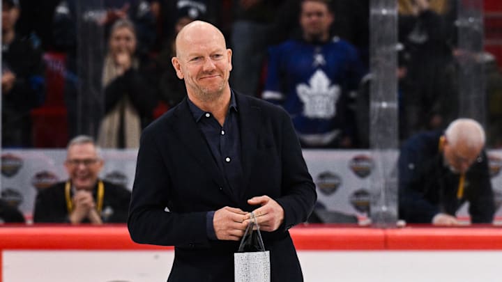 Nov 19, 2023; Stockholm, SWE; Mats Sundin during a Global Series NHL hockey game between the Toronto Maple Leafs and the Minnesota Wild at Avicii Arena. Mandatory Credit: Per Haljestam-Imagn Images Nov 19, 2023; Stockholm, SWE; Mats Sundin during a Global Series NHL hockey game between the Toronto Maple Leafs and the Minnesota Wild at Avicii Arena. Mandatory Credit: Per Haljestam-Imagn Images