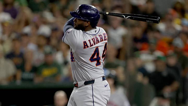 Houston Astros designated hitter Yordan Alvarez hits a three-run home run against Athletics during the fifth inning at Sutter Health Park. Mandatory Credit: Dennis Lee-Imagn Images Houston Astros designated hitter Yordan Alvarez hits a three-run home run against Athletics during the fifth inning at Sutter Health Park. Mandatory Credit: Dennis Lee-Imagn Images