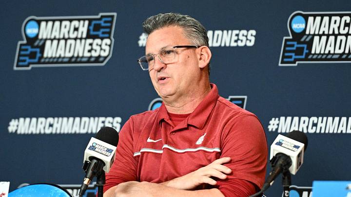 Mar 20, 2024; Omaha, NE, USA;  Washington State Cougars head coach Kyle Smith talks with the media