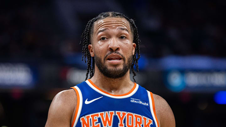 New York Knicks guard Jalen Brunson (11) in the first half against the Indiana Pacers at Gainbridge Fieldhouse. 