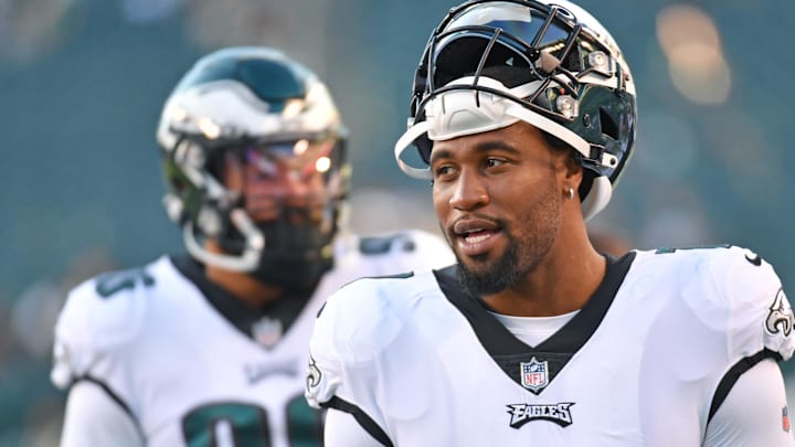 Aug 12, 2022; Philadelphia, Pennsylvania, USA; Philadelphia Eagles linebacker Haason Reddick (7) Aug 12, 2022; Philadelphia, Pennsylvania, USA; Philadelphia Eagles linebacker Haason Reddick (7)