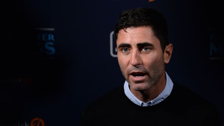 Dec 9, 2019; San Diego, CA, USA; San Diego Padres general manager A.J. Preller speaks to the media during the MLB Winter Meetings at Manchester Grand Hyatt. Mandatory Credit: Orlando Ramirez-Imagn Images Dec 9, 2019; San Diego, CA, USA; San Diego Padres general manager A.J. Preller speaks to the media during the MLB Winter Meetings at Manchester Grand Hyatt. Mandatory Credit: Orlando Ramirez-Imagn Images