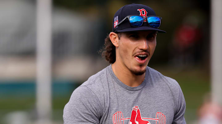Sep 9, 2025; West Sacramento, California, USA; Boston Red Sox left fielder Jarren Duran (16) warms up before the game against the Athletics at Sutter Health Park. Mandatory Credit: Sergio Estrada-Imagn Images