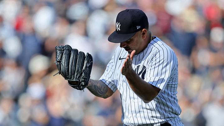 Oct 14, 2022; Bronx, New York, USA; New York Yankees starting pitcher Nestor Cortes (65) reacts after throwing out Cleveland Guardians center fielder Myles Straw (not pictured) during the fourth inning in game two of the ALDS for the 2022 MLB Playoffs at Yankee Stadium. Mandatory Credit: Brad Penner-USA TODAY Sports Oct 14, 2022; Bronx, New York, USA; New York Yankees starting pitcher Nestor Cortes (65) reacts after throwing out Cleveland Guardians center fielder Myles Straw (not pictured) during the fourth inning in game two of the ALDS for the 2022 MLB Playoffs at Yankee Stadium. Mandatory Credit: Brad Penner-USA TODAY Sports