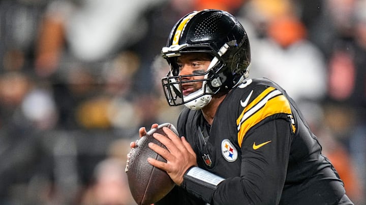 Pittsburgh Steelers quarterback Russell Wilson (3) scrambles out of the pocket in the fourth quarter of the NFL Week 18 game between the Pittsburgh Steelers and the Cincinnati Bengals at Acrisure Stadium in Pittsburgh on Saturday, Jan. 4, 2025. The Bengals won 19-17 to finish the regular season at 9-8.