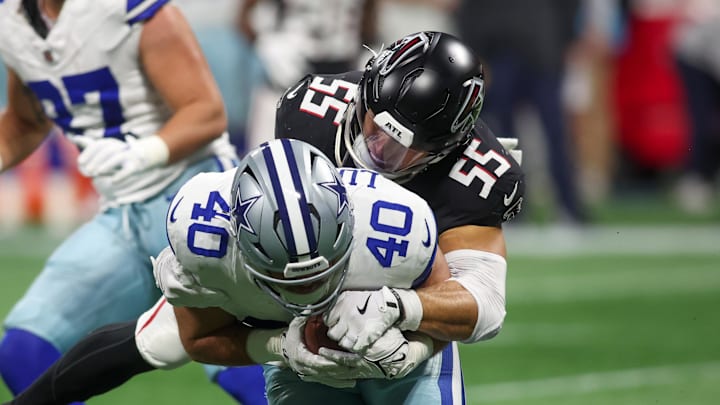 Atlanta Falcons linebacker Kaden Elliss was all over the field against the Dallas Cowboys. Atlanta Falcons linebacker Kaden Elliss was all over the field against the Dallas Cowboys.