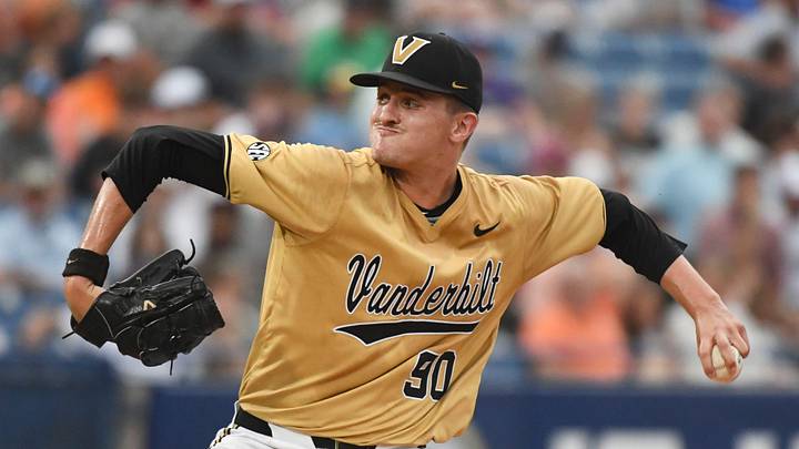 May 22 2024; Hoover, AL, USA; Vanderbilt reliever Miller Green pitches against Tennessee at the Hoover Met during the SEC Tournament.