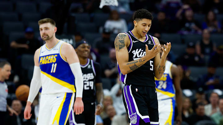 Mar 10, 2026; Sacramento, California, USA; Sacramento Kings guard Nique Clifford (5) reacts after a play during the fourth quarter against the Indiana Pacers at Golden 1 Center. Mandatory Credit: Sergio Estrada-Imagn Images Mar 10, 2026; Sacramento, California, USA; Sacramento Kings guard Nique Clifford (5) reacts after a play during the fourth quarter against the Indiana Pacers at Golden 1 Center. Mandatory Credit: Sergio Estrada-Imagn Images