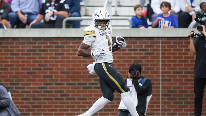 Oct 10, 2026; Atlanta, Georgia, USA; Georgia Tech Yellow Jackets running back Trelain Maddox (1) scores a touchdown against the Duke Blue Devils in the second quarter at Bobby Dodd Stadium at Hyundai Field. Mandatory Credit: Brett Davis-Imagn Images Oct 10, 2026; Atlanta, Georgia, USA; Georgia Tech Yellow Jackets running back Trelain Maddox (1) scores a touchdown against the Duke Blue Devils in the second quarter at Bobby Dodd Stadium at Hyundai Field. Mandatory Credit: Brett Davis-Imagn Images