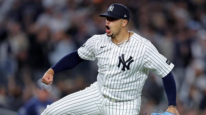 May 22, 2026; Bronx, New York, USA; New York Yankees relief pitcher Fernando Cruz (63) reacts during the seventh inning against the Tampa Bay Rays at Yankee Stadium. Mandatory Credit: Brad Penner-Imagn Images May 22, 2026; Bronx, New York, USA; New York Yankees relief pitcher Fernando Cruz (63) reacts during the seventh inning against the Tampa Bay Rays at Yankee Stadium. Mandatory Credit: Brad Penner-Imagn Images