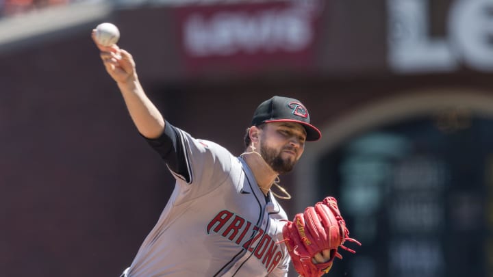 Apr 21, 2024; San Francisco, California, USA; Arizona Diamondbacks starting pitcher Slade Cecconi Apr 21, 2024; San Francisco, California, USA; Arizona Diamondbacks starting pitcher Slade Cecconi