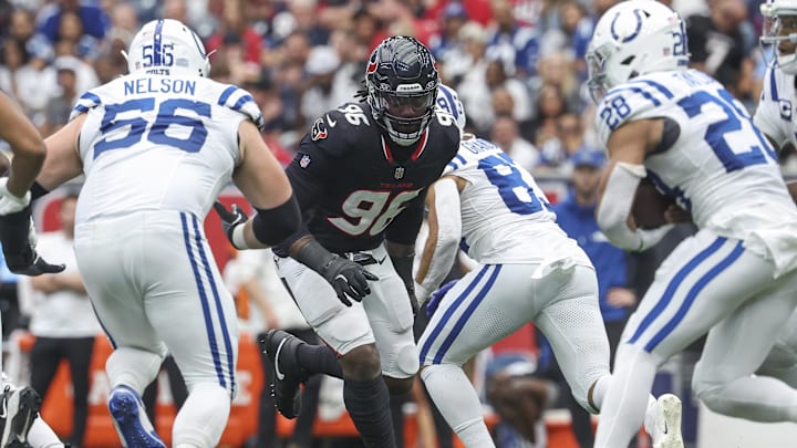 Oct 27, 2024; Houston, Texas, USA; Houston Texans defensive end Denico Autry (96) in action during the game against the Indianapolis Colts at NRG Stadium.