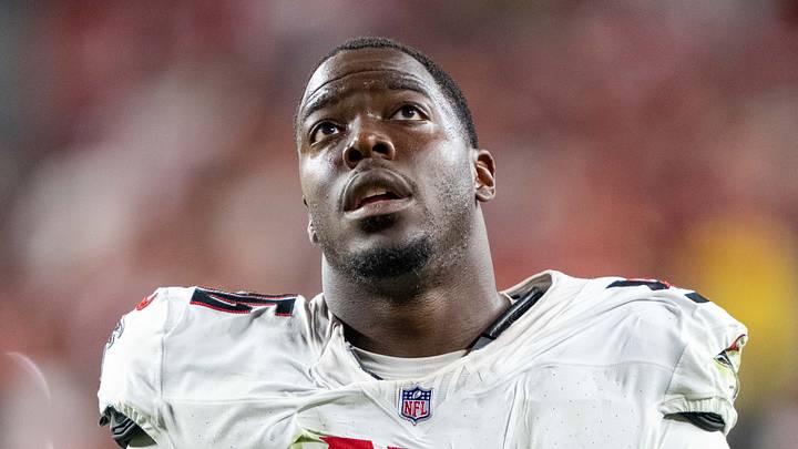 October 19, 2025; Santa Clara, California, USA; Atlanta Falcons defensive end Zach Harrison (96) after the game against the San Francisco 49ers at Levi's Stadium. Mandatory Credit: Kyle Terada-Imagn Images