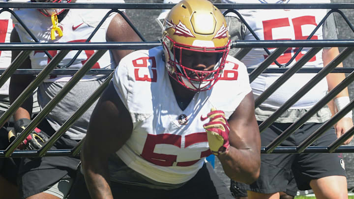 Florida State football players take part in drills during FSU final spring football practice of the 2023 season on Monday, April 17, 2023.

Jeremiah Byers