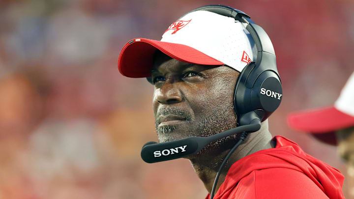 Tampa Bay Buccaneers head coach Todd Bowles looks on against the Tennessee Titans.