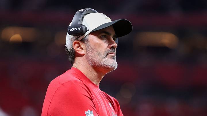 Aug 14, 2026; Atlanta, Georgia, USA; Atlanta Falcons head coach Kevin Stefanski on the sideline against the Denver Broncos in the first quater at Mercedes-Benz Stadium. Mandatory Credit: Brett Davis-Imagn Images
