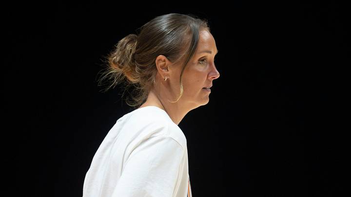 Tennessee Lady Vols basketball coach Kim Caldwell watches her players run drills at practice on August 3, 2026, in Knoxville, Tennessee. Tennessee Lady Vols basketball coach Kim Caldwell watches her players run drills at practice on August 3, 2026, in Knoxville, Tennessee.