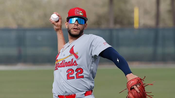 Feb 16, 2026; Jupiter, FL, USA; St. Louis Cardinals outfielder Joshua Baez (22) throws a ball during spring training workouts at Roger Dean Stadium. Mandatory Credit: Reinhold Matay-Imagn Images Feb 16, 2026; Jupiter, FL, USA; St. Louis Cardinals outfielder Joshua Baez (22) throws a ball during spring training workouts at Roger Dean Stadium. Mandatory Credit: Reinhold Matay-Imagn Images