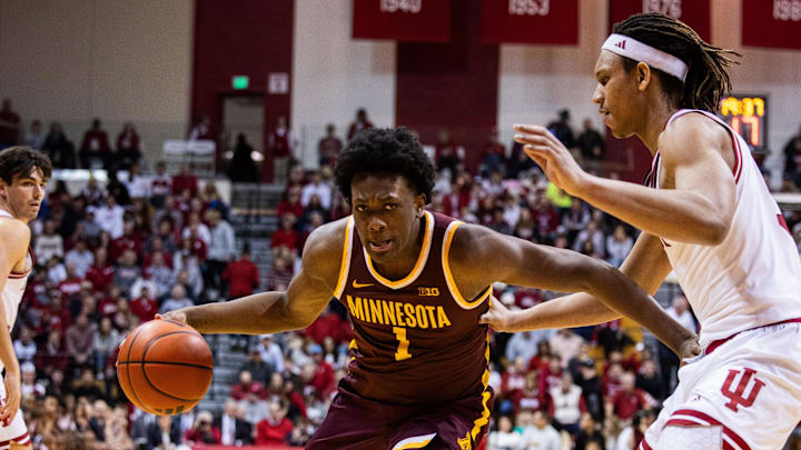 Jan 12, 2024; Bloomington, Indiana, USA; Minnesota Golden Gophers forward Joshua Ola-Joseph (1)
