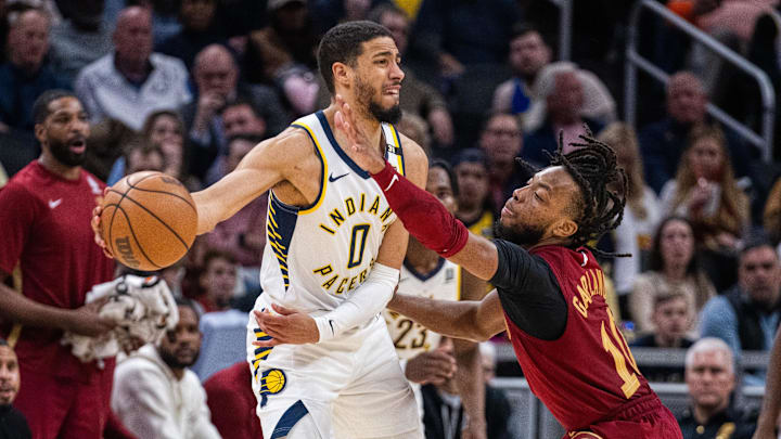 Mar 18, 2024; Indianapolis, Indiana, USA; Indiana Pacers guard Tyrese Haliburton (0) passes the ball