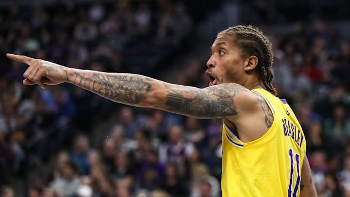 Jan 6, 2019; Minneapolis, MN, USA; Los Angeles Lakers forward Michael Beasley (11) argues a call during the fourth quarter against the Minnesota Timberwolves at Target Center. Mandatory Credit: Brace Hemmelgarn-Imagn Images