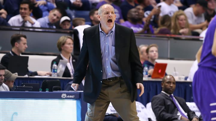 Feb 25, 2016; Provo, UT, USA; Portland Pilots head coach Eric Reveno yells on the sideline during the second half against the Brigham Young Cougars at Marriott Center. Brigham Young Cougars won 99-81. Mandatory Credit: Chris Nicoll-Imagn Images Feb 25, 2016; Provo, UT, USA; Portland Pilots head coach Eric Reveno yells on the sideline during the second half against the Brigham Young Cougars at Marriott Center. Brigham Young Cougars won 99-81. Mandatory Credit: Chris Nicoll-Imagn Images