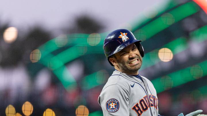 Houston Astros second baseman Jose Altuve (27) reacts to being called out during the sixth inning against the San Francisco Giants at Oracle Park. Mandatory Credit: Bob Kupbens-Imagn Images Houston Astros second baseman Jose Altuve (27) reacts to being called out during the sixth inning against the San Francisco Giants at Oracle Park. Mandatory Credit: Bob Kupbens-Imagn Images