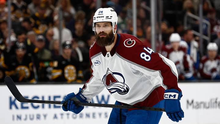 Oct 25, 2025; Boston, Massachusetts, USA; Colorado Avalanche defenseman Brent Burns (84) during the game against the Boston Bruins at TD Garden. Mandatory Credit: Winslow Townson-Imagn Images